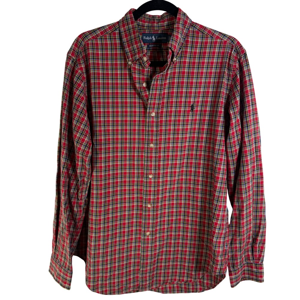 Ralph Lauren Classic Fit Red Plaid Button Down Shirt Size M Long Sleeve Cotton